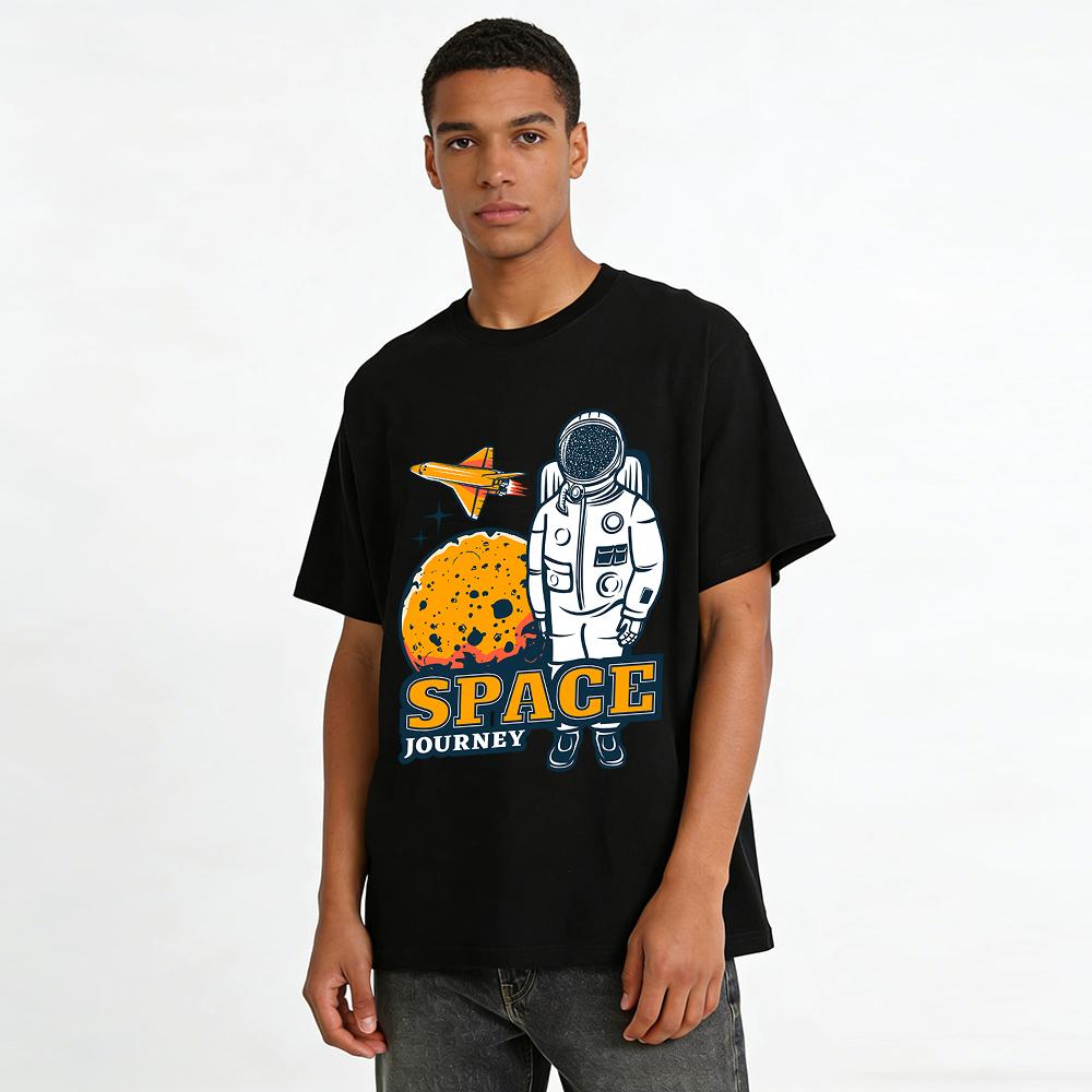 Space Journey Astronaut Planet Spaceship Graphic Casual Trendy T-Shirt Pure cotton T-shirt