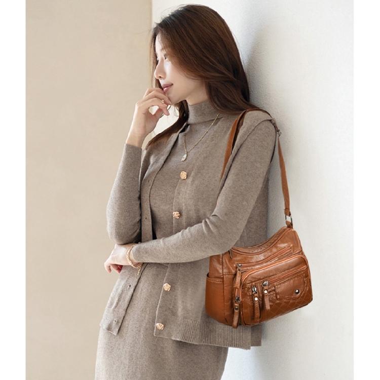 Leather Bag for Women Large Capacity Trendy Shoulder Bag Solid Color Bag