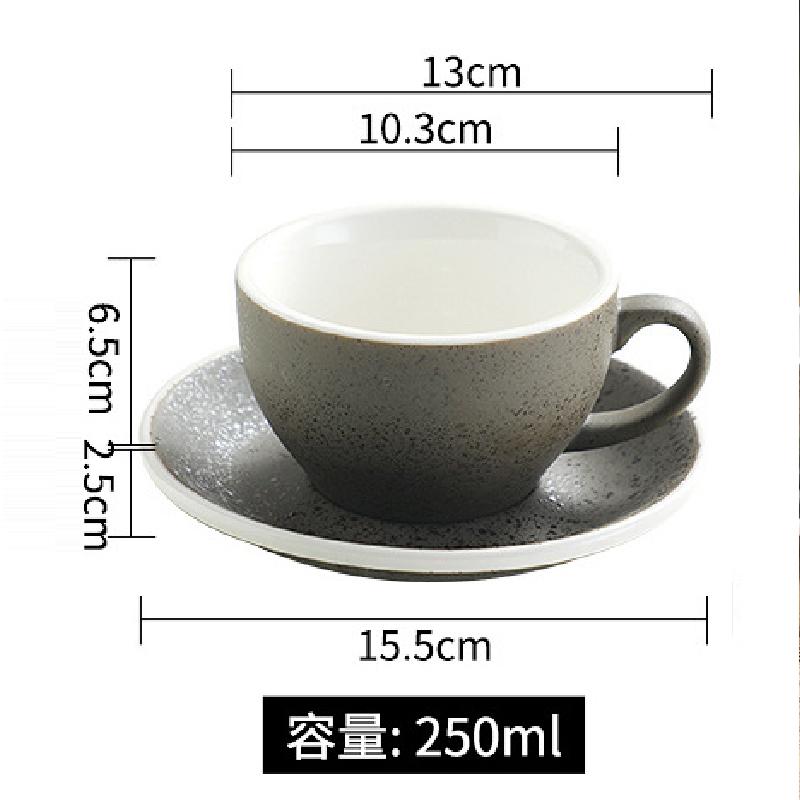 Ceramic Retro Granite Coffee Cup and Saucer Set Espresso Latte Cappuccino Mug Pull Flower Mug Teacup Home Drinking Utensils