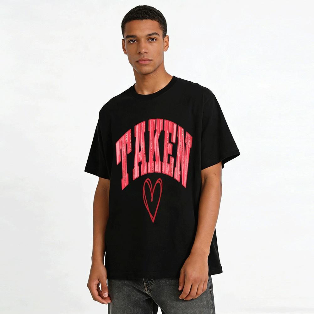 Valentine's Day Taken Letter Print Casual Crew Neck Couple Top Pure Cotton T-shirt