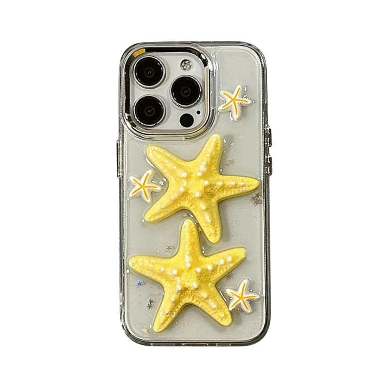 Sea Star Shell Phone Case for Apple 16promax Sparkling Pink Glitter for IPhone17 Transparent 15 Women's Fashion