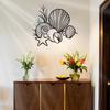 2D Large Laser Cut Iron Wall Art Floral Seashell Starfish Pattern, Heavy Duty Black Metal Rustic Look for Bathroom Living Room Decor, Gift for Women