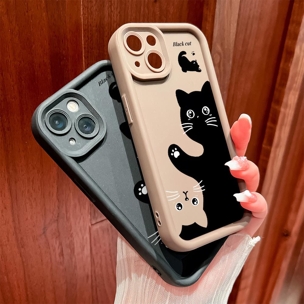 For iPhone 16 15 14 13 12 11 Pro Max XS Max XR X SE 8 7 Cute Cat Pattern Soft Silicone Full Lens Protect Phone Case