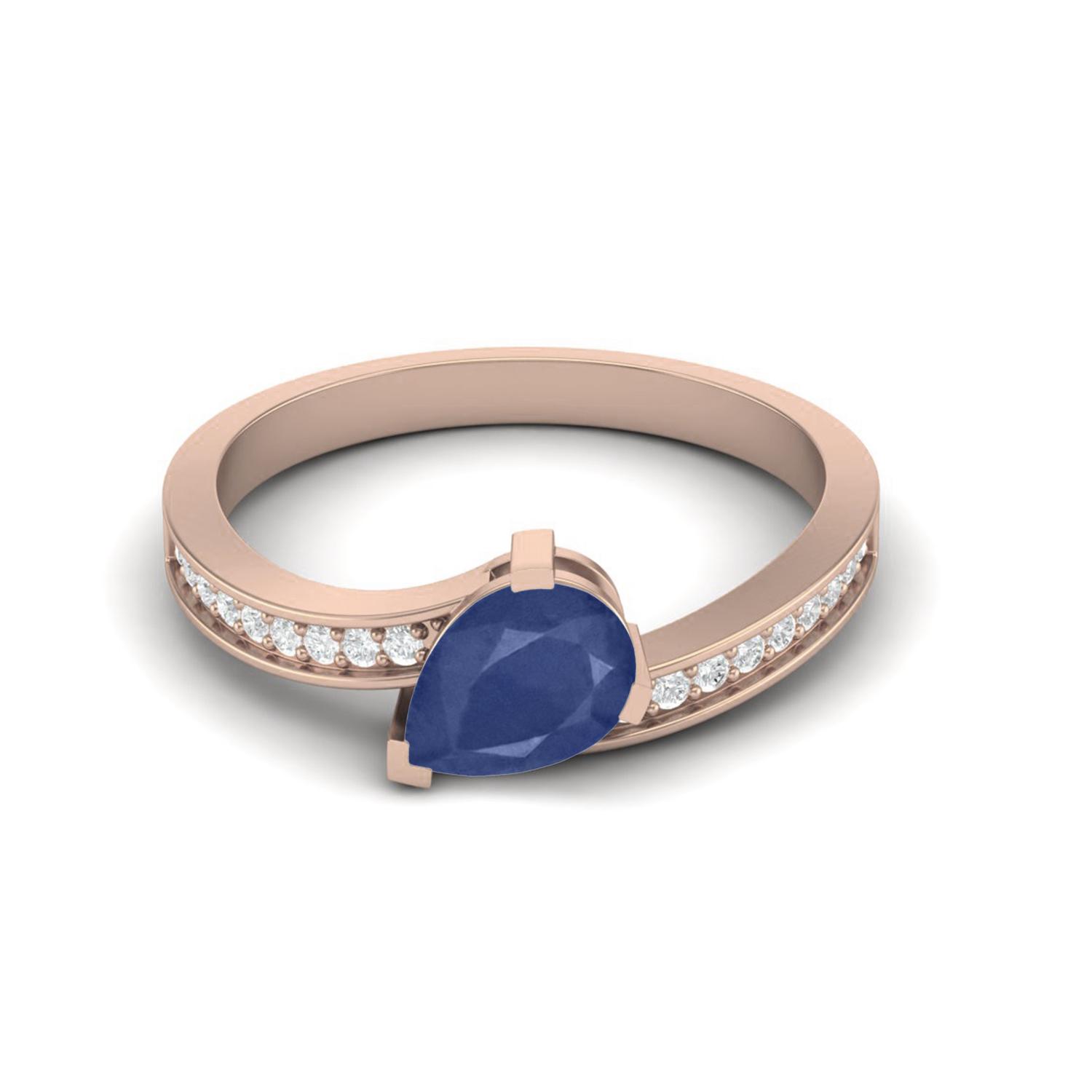 7x5mm Pear Blue Sapphire 925 Sterling Silver Rose Vermeil Solitaire Women Bypass Engagement Ring