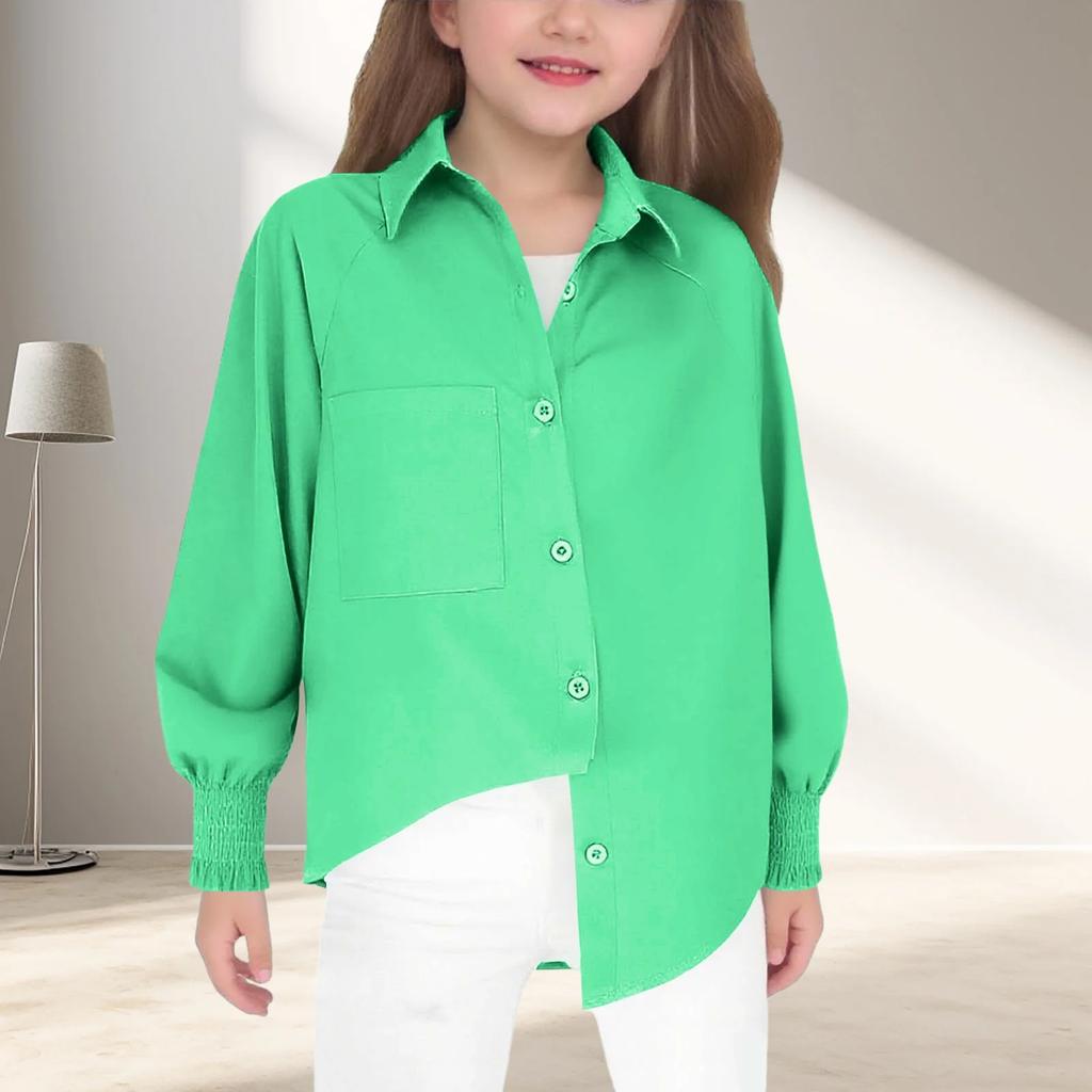Moda Infantil Cor Camisa Top Confortável Manga Longa para Meninas Crianças Mais Velhas