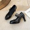 Designer Luxury Patent Leather Thick Heel Women Mary Jane Shoes Fashion Belt Buckle Shoes Ladies Elegant Dress Dancing Pumps