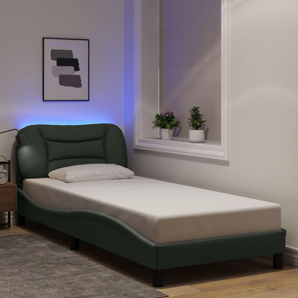 Vidaxl Bed Frame With Led Without Mattress Dark Gray 90X190 Cm Fabric