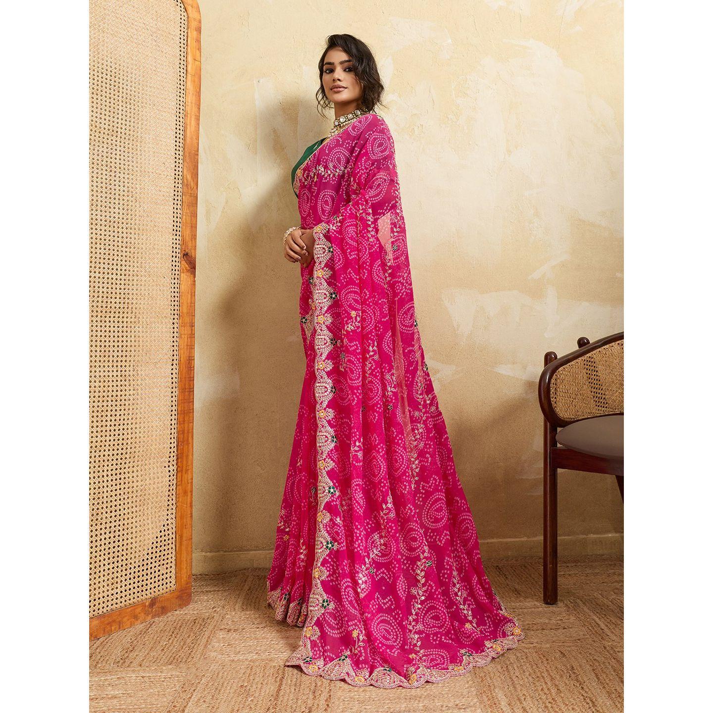 Wedding Wear Bandhej Georgette Saree Collection