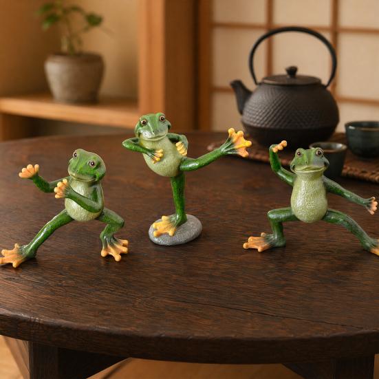 Yousheng Kung Fu Frogs Resin Sculpture, Outdoor Garden & Desktop Decor with Realistic Details, Weatherproof Handcrafted Ornament for Patio, Pond, Home