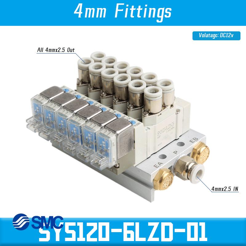 SMC SY5120 SY5120-4LZD-01 SY5120-5LZD-01 SY5120-6LZD-01 Multi-way Combination Manifold Pneumatic Solenoid Valve Control