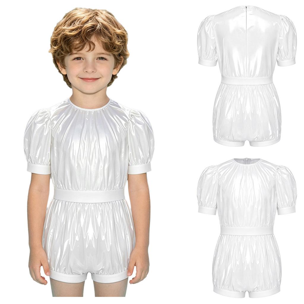 Unisex Kids Waterproof Bodysuit Puff Sleeve Round Collar Back Zipper Jumpsuit for Daily Wear Special Needs Adaptive