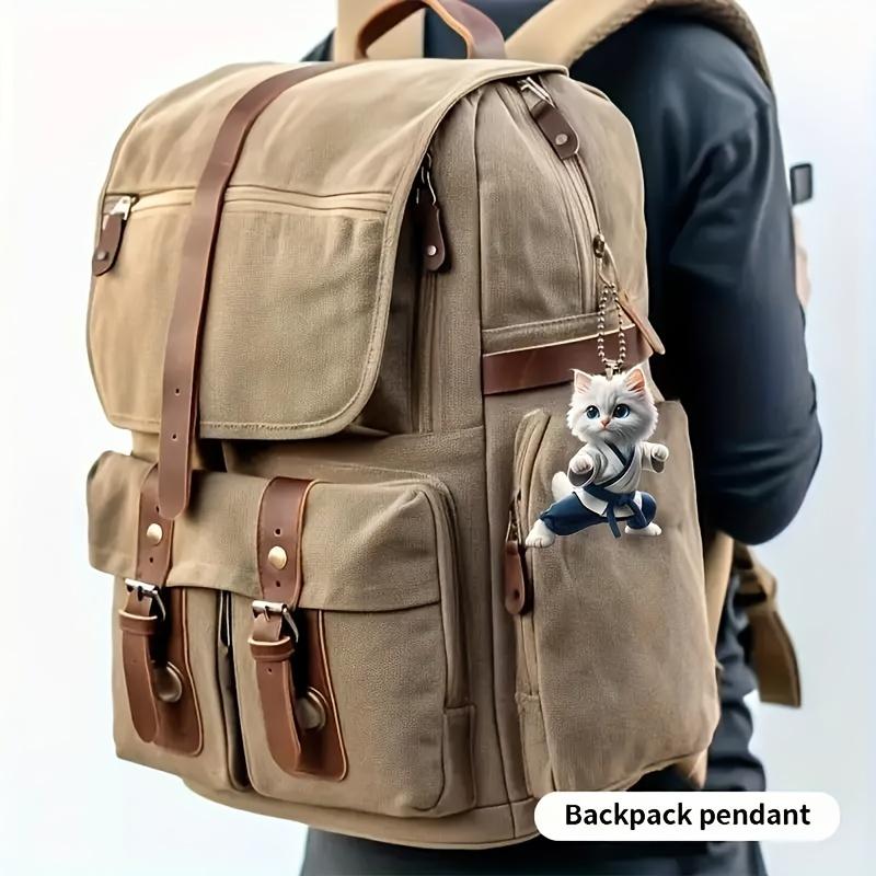 Set of 2 Kung Fu Cat Acrylic Hanging Ornaments - Versatile 2D Charms for Christmas Tree, Bag & Keychain Decor, Ideal Gift for Family and Friends