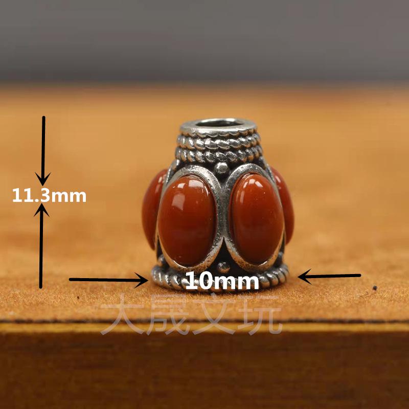 108-Bead Red Sandalwood & Passion Fruit Seed Silver Vajra Stupa Buddha Head Accessory