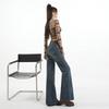 Dark blue micro-pull jeans women's new American retro non-stick leg elastic horseshoe horn pants