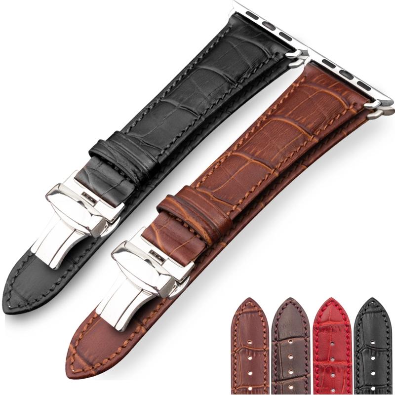 Correa de cuero genuino Para banda de Apple watch 44mm 40mm 42mm 38mm Pulsera de cocodrilo correa iwatch serie 7 SE 6 5 4 3 8 45mm 41mm