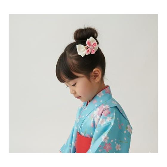 6-Piece Set: Pink Hair Clips & Headband for Kids | Tsumami Zaiku (Kanzashi) Flower, Butterfly, Rabbit Motifs | Handmade Grosgrain Ribbon | Baby &
