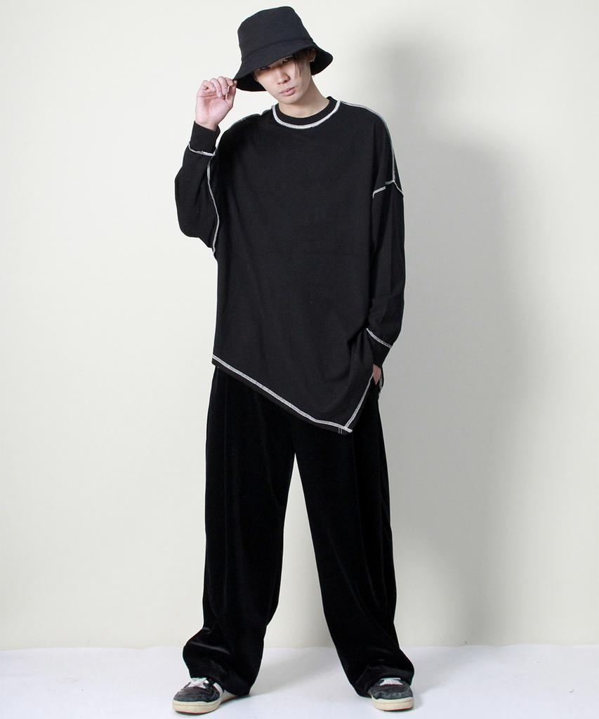 Deumakeu Velvet Laminated Single-Pleat Real Wide Pants Black