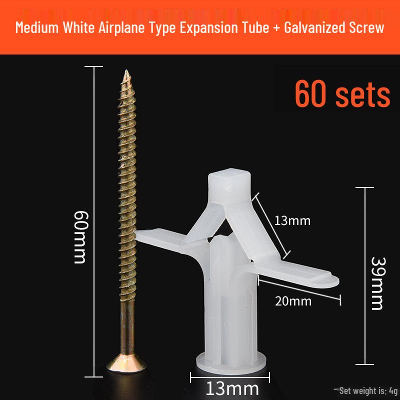 Gypsum Board Expansion Screw Set: Self-Tapping Plastic Plug & Butterfly Anchor