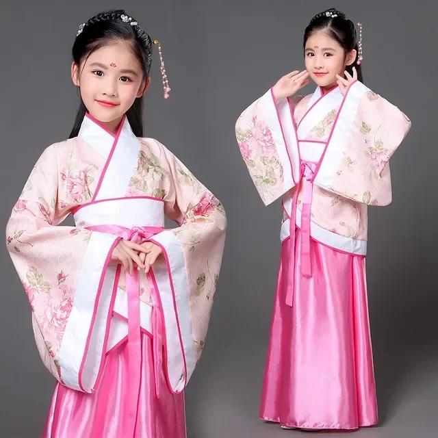 chinese Folk Dance new year clothes traditional hanfu for girls kids dragon dress ancient Stage Carnival costume Clothing skirt
