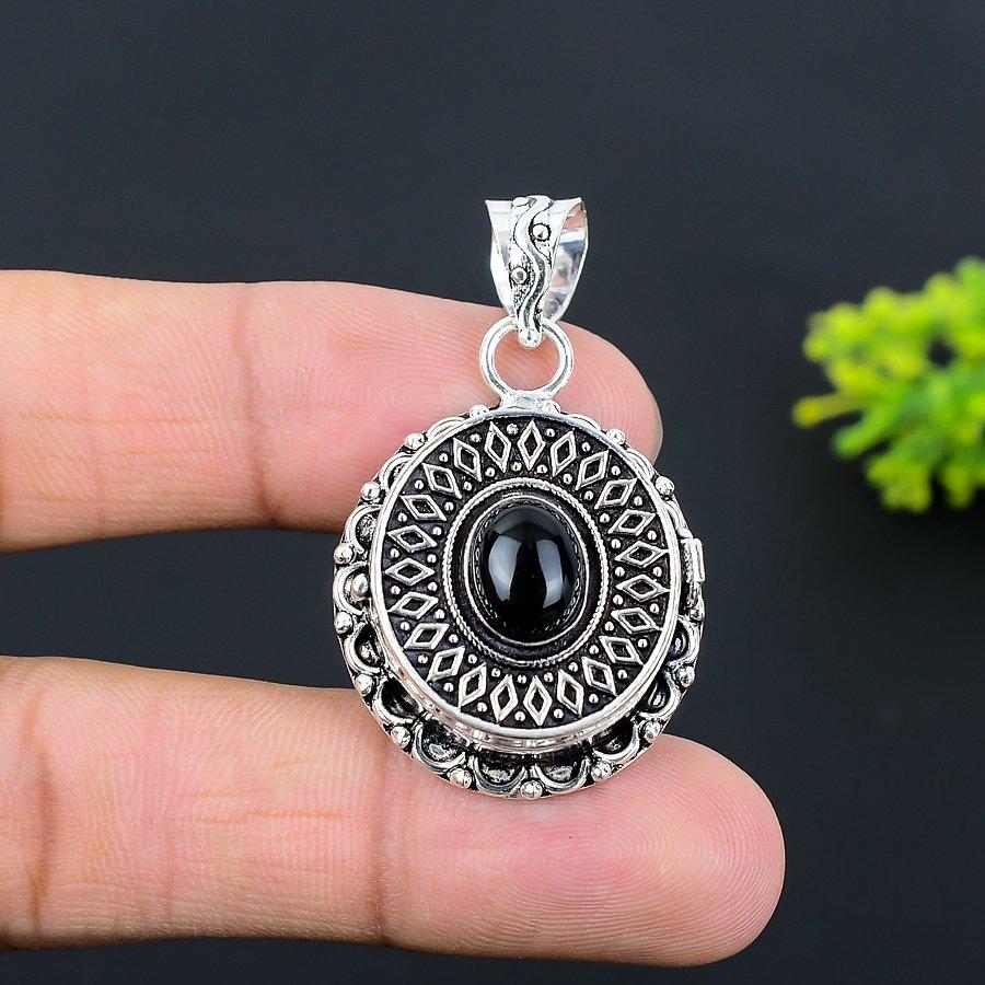 Black Onyx Gemstone Handmade 925 Sterling Silver Jewelry Pendant 1.77" F1d20