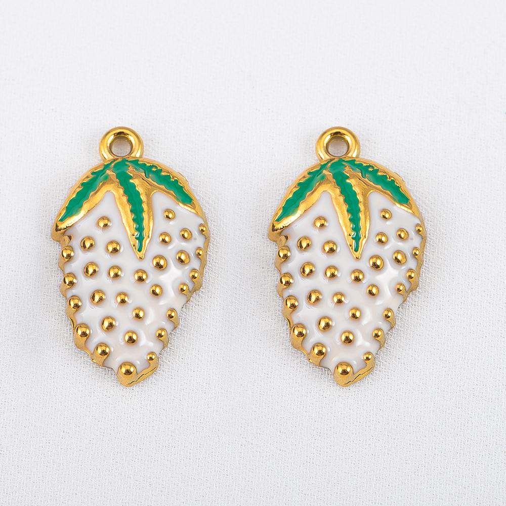 2pcs Stainless Steel Enamel Cute Strawberry Banana Corn Grape Cherry Charms Gold Plated DIY Bracelet Earrings Jewelry Findings
