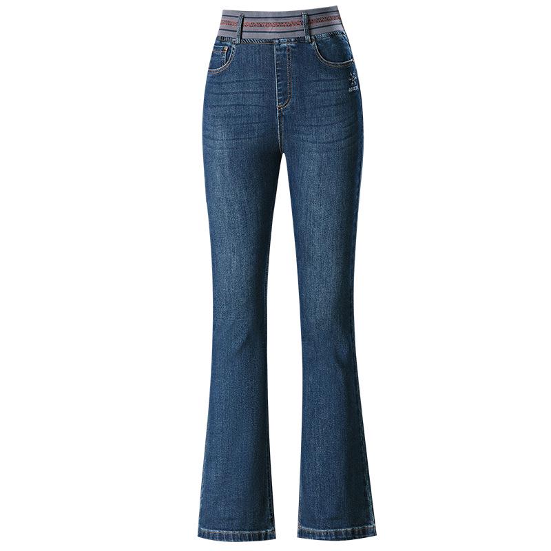 1096 Micro-flare Jeans: Women's Autumn High-waisted Slimming Trousers for Middle-aged and Elderly Mothers