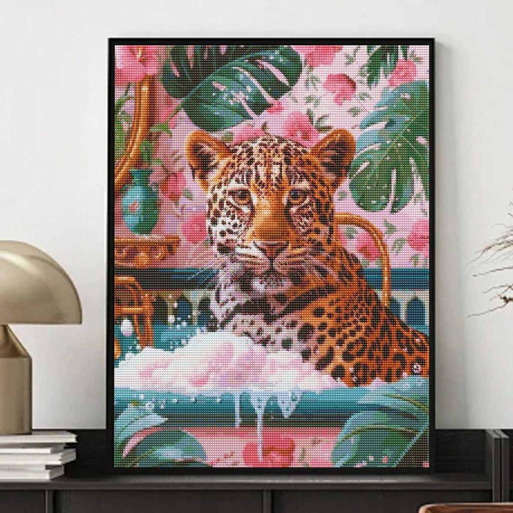 Leopard DIY Diamond Art Painting Kit with Shiny Resin Diamonds for Adults Relaxing Craft Wall Decor and Handmade Gift Idea Set Decor