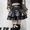 Goth Punk PU Leder Mini Rock Frauen Hight Taille Lace Up Bandage Schwarz Falten Rock Streetwear Mädchen Lolita Rock