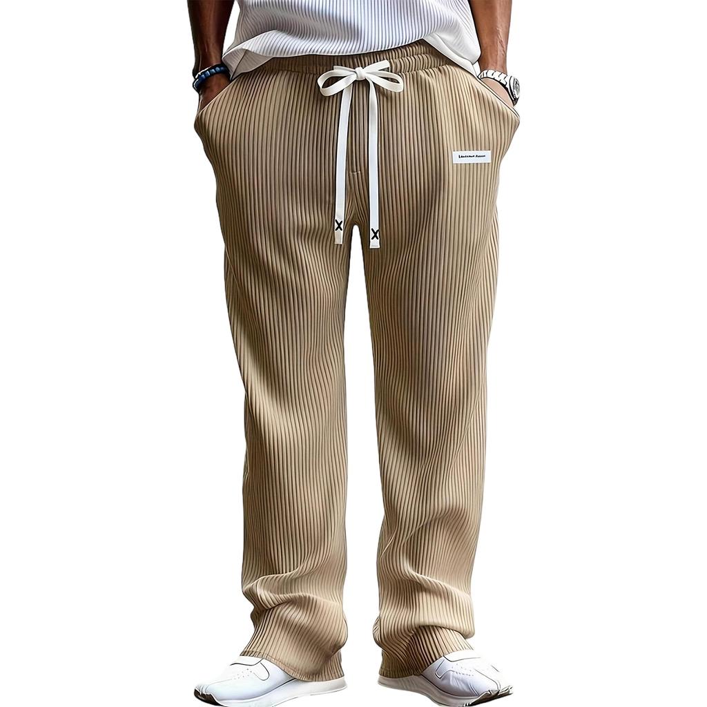 Mens Corduroy Casual Pants Fashion Loose Fit Wide Leg Pants Straight Sweatpants Elastic Waist Drawstring