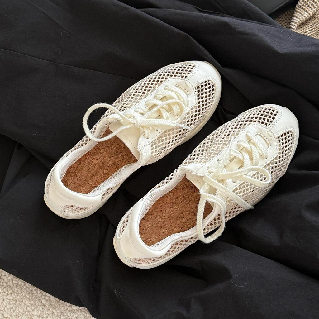 Sheepskin Version~ Leather Retro Mesh Ballet Shoes Breathable Sports Shoes Women's Versatile Casual Platform German Training Shoes Women