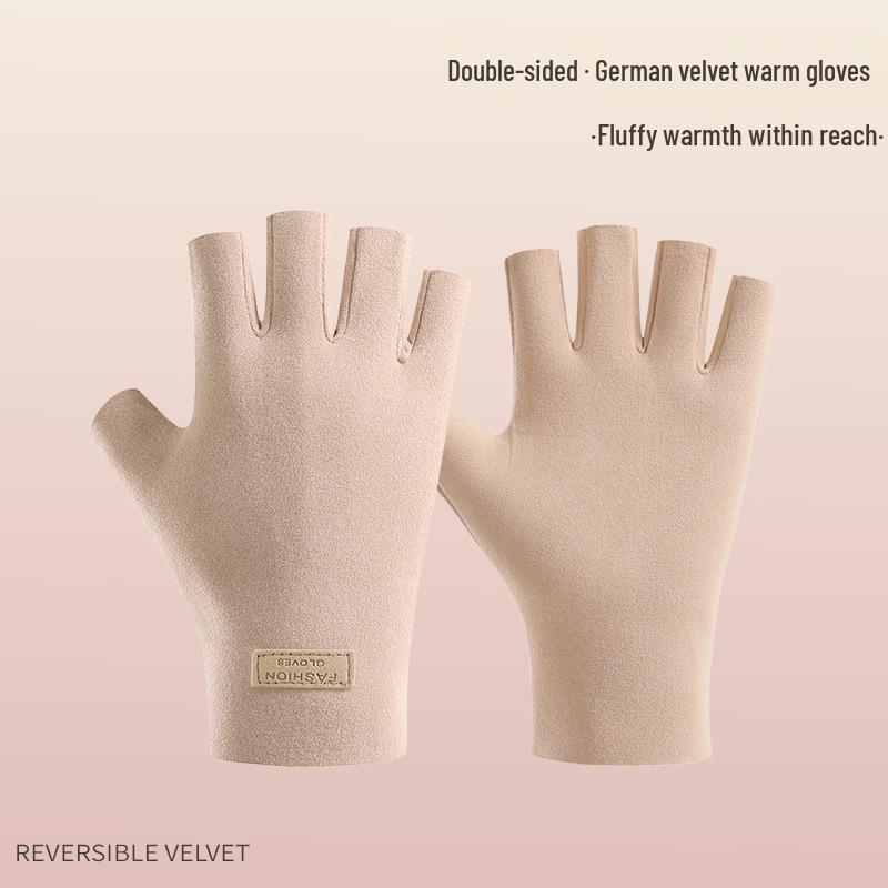 Damen Herbst/Winter Warme Samthandschuhe: Voll- und Halbfinger, Touchscreen-kompatibel für Outdoor und Autofahren.