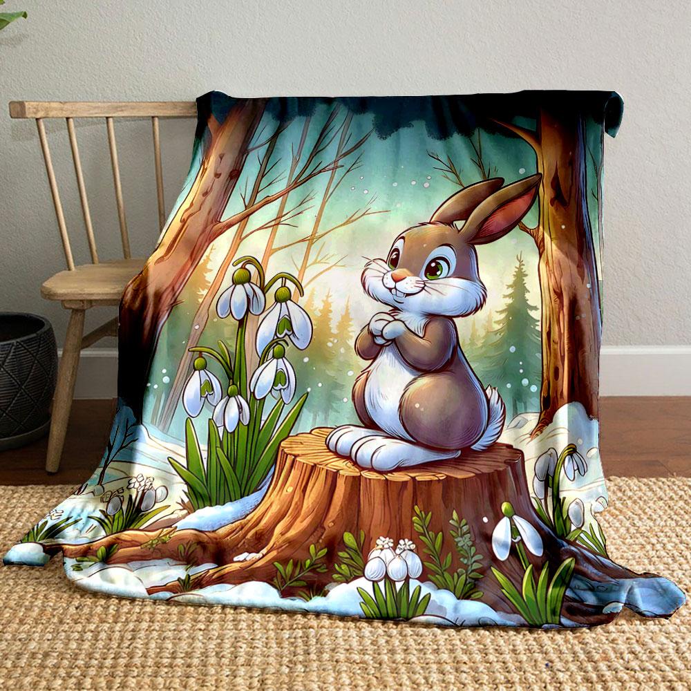 Cute Bunny In Snowy Forest Print Blanket Soft and Cozy Perfect for the Living Room Bed Sofa or a Nap,gift