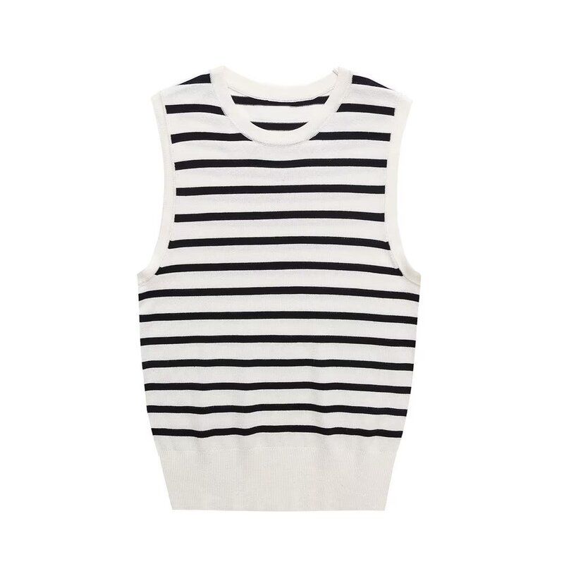 Fashion Style New Fashion Women's Fashion Clothing Basic round Neck Sleeveless Stripes Knitting Tops 8851018 105