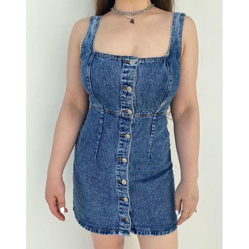 

Miss Biggie Fashion Plus Size Slim Looking Silm Boutique Cotton Non-Elastic Washed Blue Cow Vest Dress Dress Washed Blue Cow L