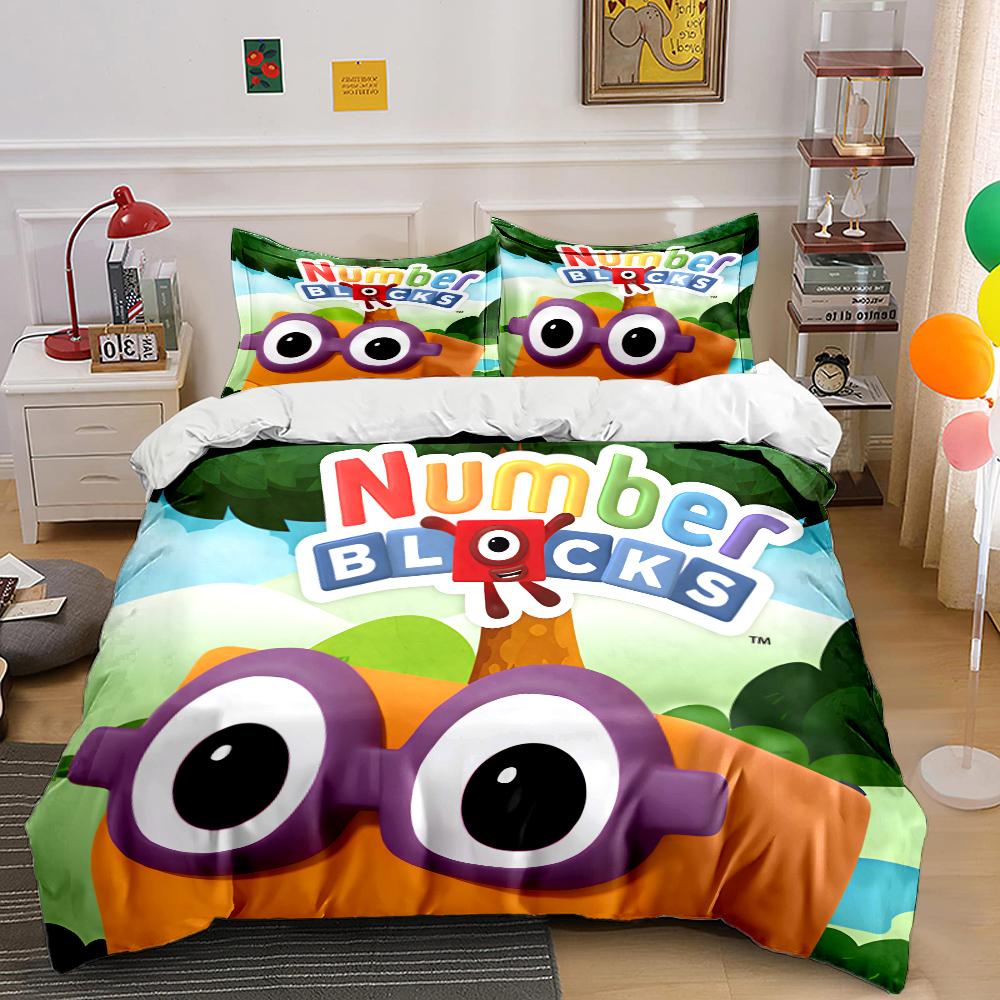 Fun Cartoon Number Building Blocks Printed Bedding Set 1Duvet Cover 2Pillowcases Boys Girls Children Luxury Gifts Multiple Sizes