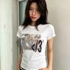 American Retro Front Shoulder Short-sleeved T-shirt Women's Summer Portrait Print Slim and Thin Yk Light Subculture Hottie Top