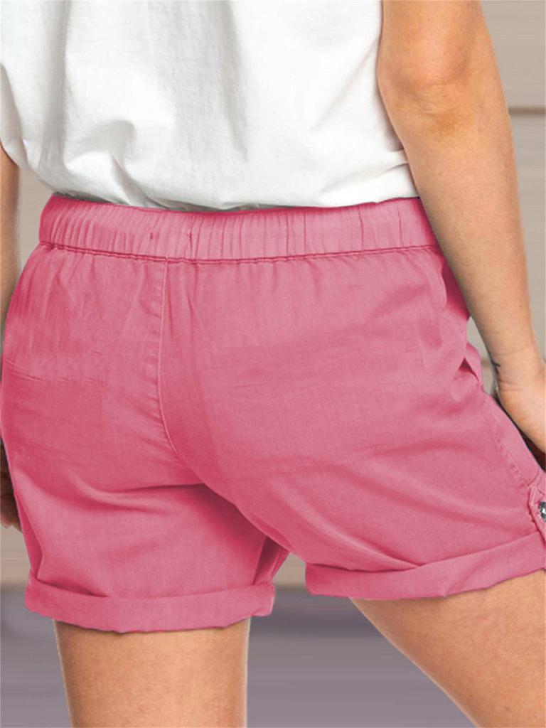 2025 Women's Casual Solid Color Straight-Leg Lace-Up Shorts