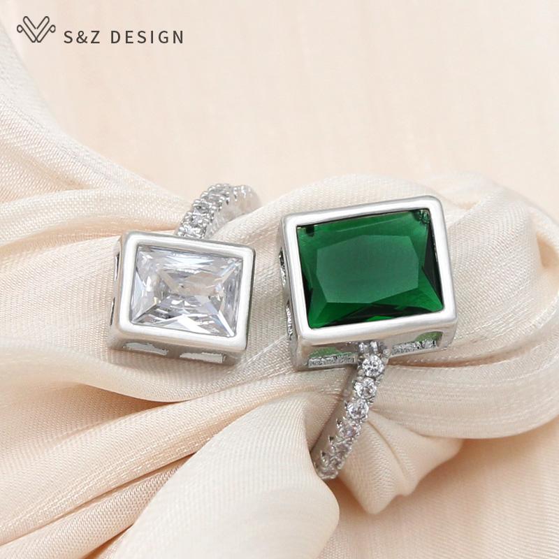 Fashion Rose Gold Color Rectangle Cubic Zirconia Resizable Rings For Women Wedding Party Jewelry Elegant Gift