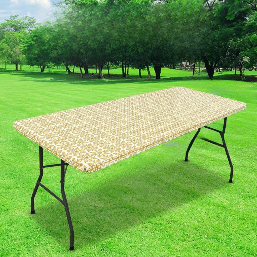 Scratch Proof Baroque Print Elastic Fitted Tablecloth Outdoor Fold Table Cover  Living Room