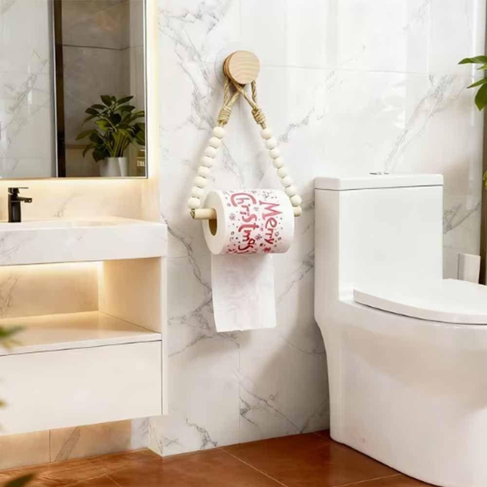 String Bead Detail Jute Rope Towel Rack Handwoven Rope Roll Paper Holder Toilet Organization