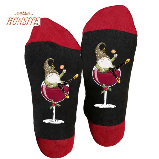 

1 пара осенне-зимних рождественских носков средней длины, Санта-Клаус, олень, снеговик, узор в виде чашки вина, длинные носки с цветными блоками, милые носки с героями мультфильмов A