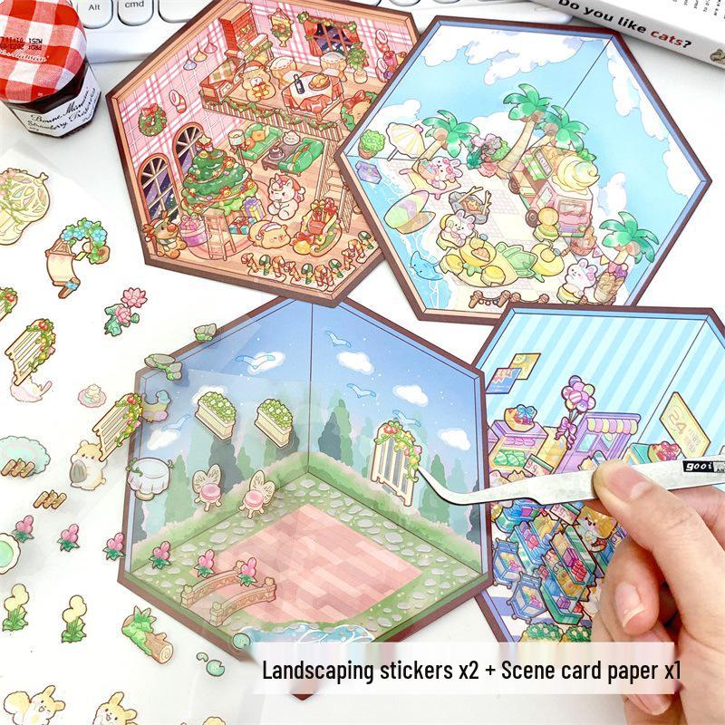 Handmade 3D Layered Children's Scenery Stickers for Bullet Journals