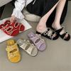 Temperament Flat-bottomed Fashionable Outer Wear Belt Buckle Cool Slippers Women's Shoes 2025 New Summer Retro Beach Sandals