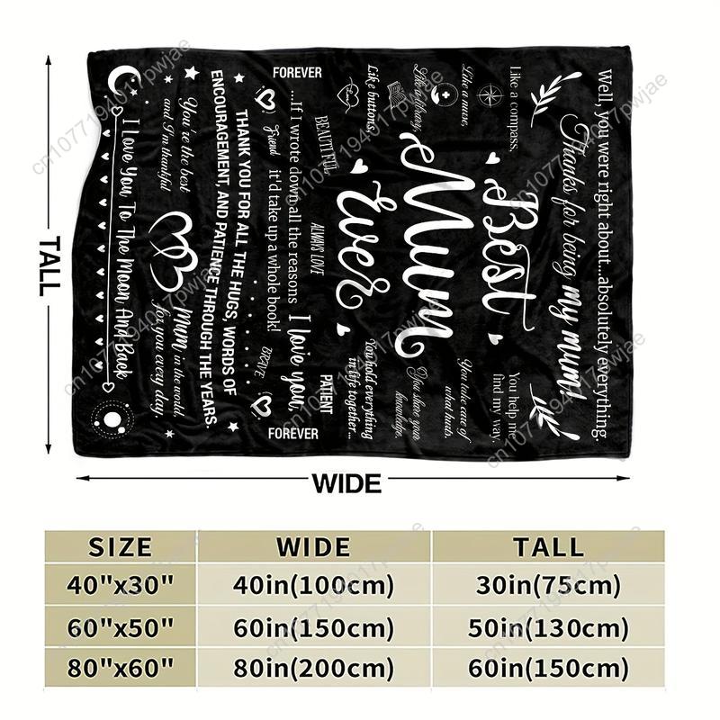 1pc Super Soft Flannel Gift Blanket for Mom Best Mum Ever Design with Heartfelt Messages Geometric Patterns Custom blankets