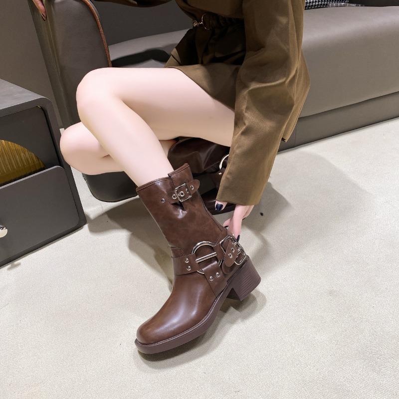 Black platform Martin boots women's spring and autumn new retro western cowboy boots short boots knight boots