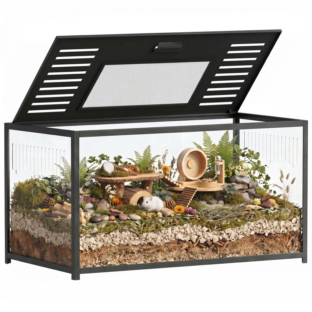 Großer Hamsterkäfig, Bissfester Metall-Rattenkäfig mit zu öffnendem Oberteil für Syrische Zwerghamster, Rennmäuse, 100 x 50 x 52,5 cm