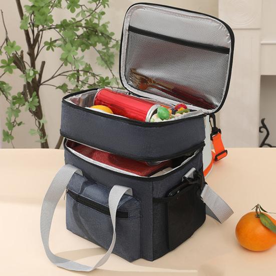 Insulated Lunch Bag Double Deck Reusable Picnic Bag with Pocket for Phones Wallets Thickened
