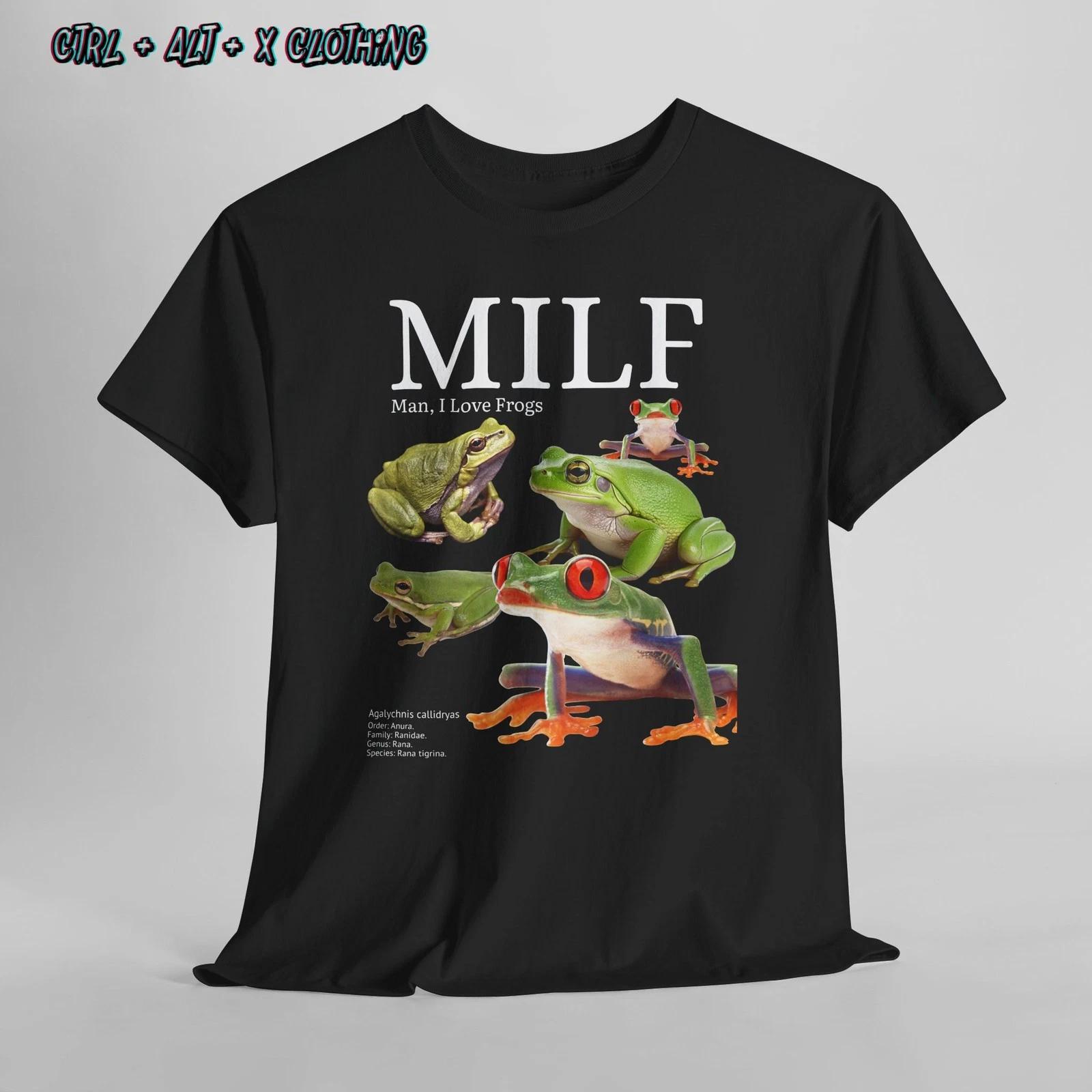 MILF Мужчина я люблю лягушек Любитель лягушек Унисекс Футболка из плотного хлопка Новинка Футболка Черная M