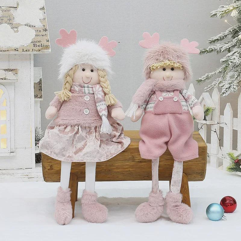 Růžový vánoční látkový panáček s parohy - Stojící ozdoba pro chlapce nebo dívku