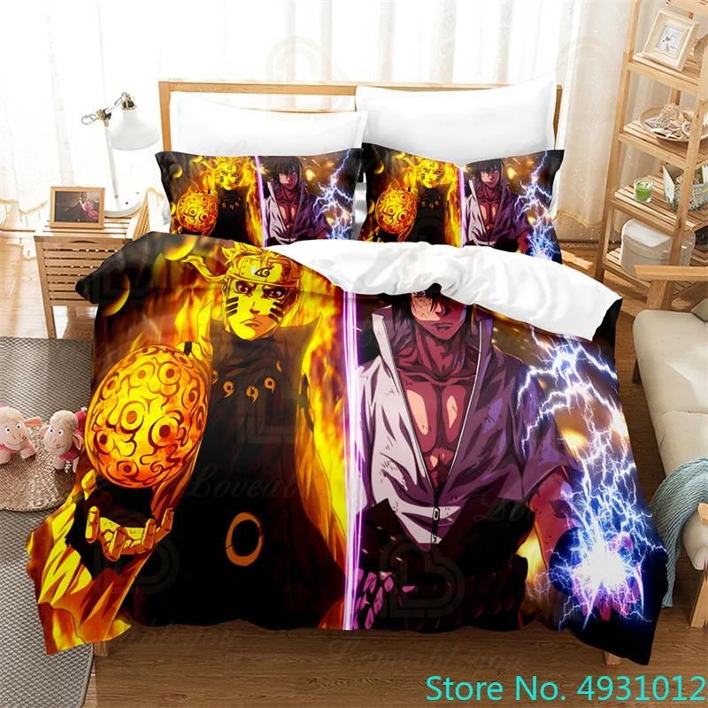 Kids Uzumaki Naruto Uchiha Sasuke Bedding Set Duvet Cover Quilt Cover Pillowcase Double King Size Bedroom Bed Cover Decoration